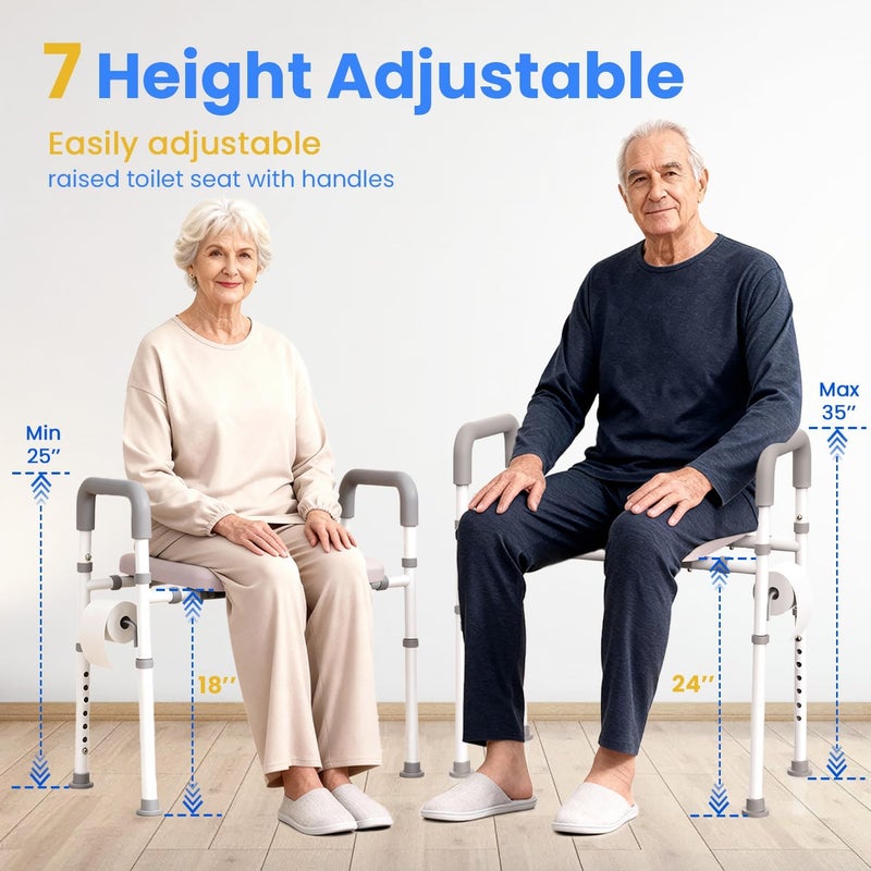 Agrish Male-Friendly Raised Toilet Seat with Handles, Adjustable Width Toilet Seat Riser for Seniors, 400LBS Handicap Toilet Seat for Elderly, Elevated Toilet Riser, Fits Any Toilets - Image 4